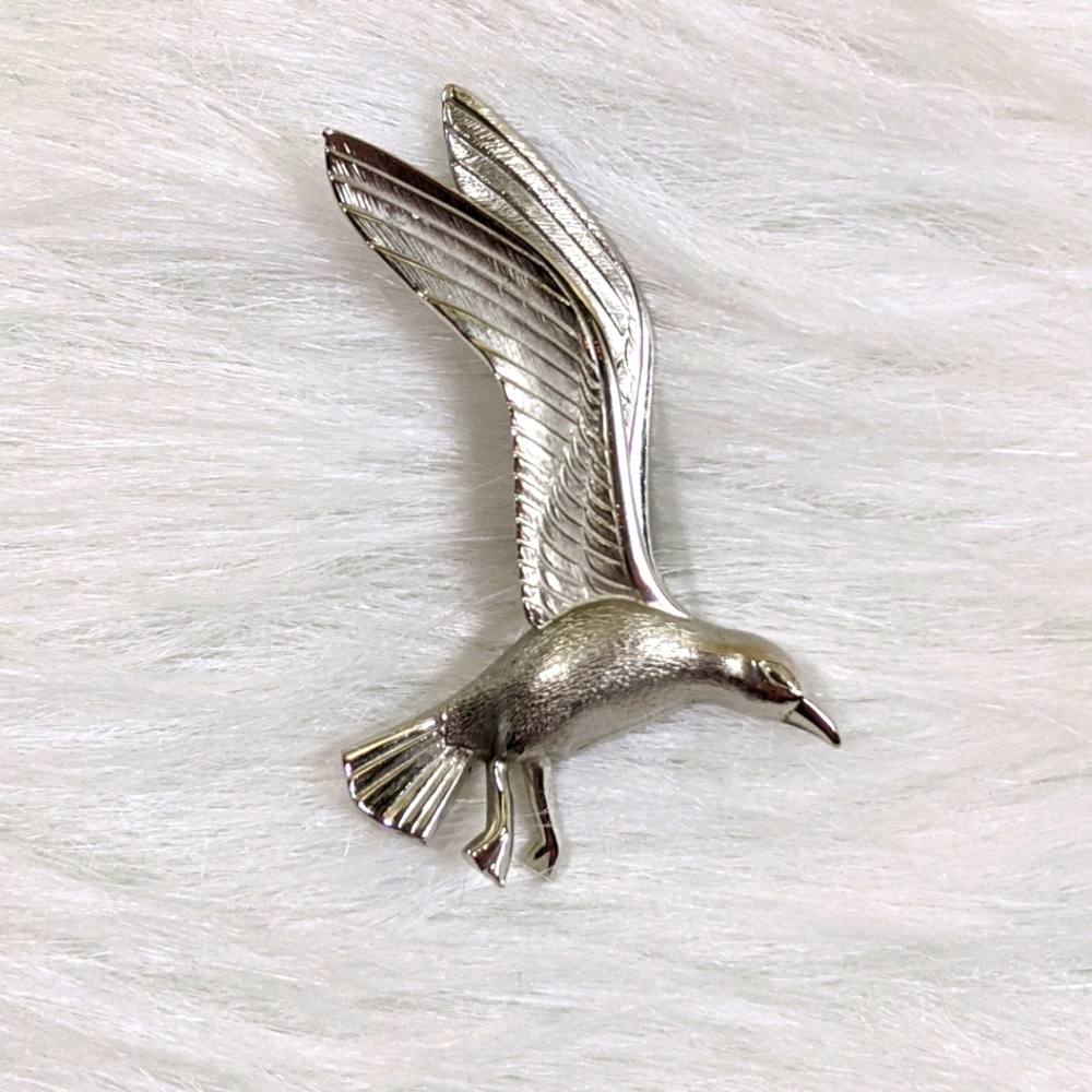 Vtg Giovonni Silver Metal Seagull Brooch Pin
